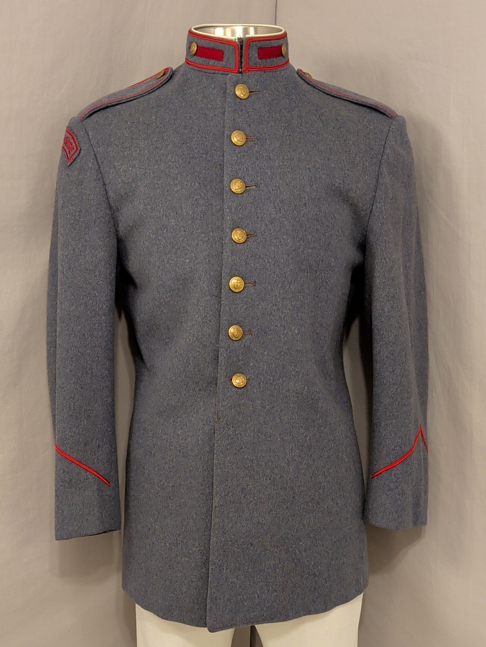 Vintage Men's Military Wool Tunic Jacket in Blue Gray w Red Trim Valley Forge
